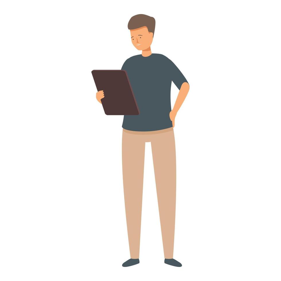 Young man reading notes on clipboard illustration vector