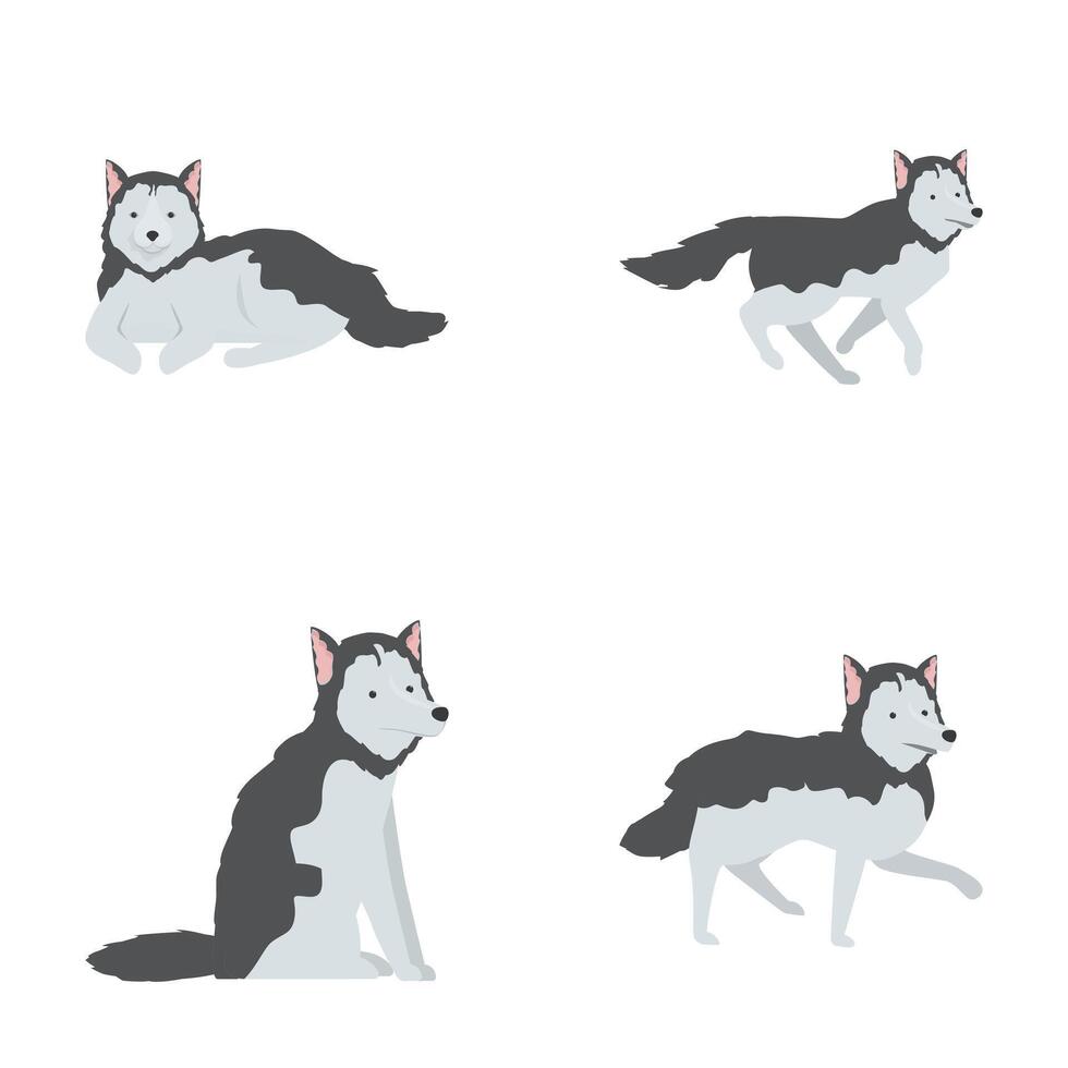 Set of cartoon husky dogs in various poses vector