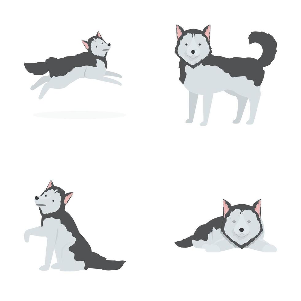 Playful siberian husky illustration set vector