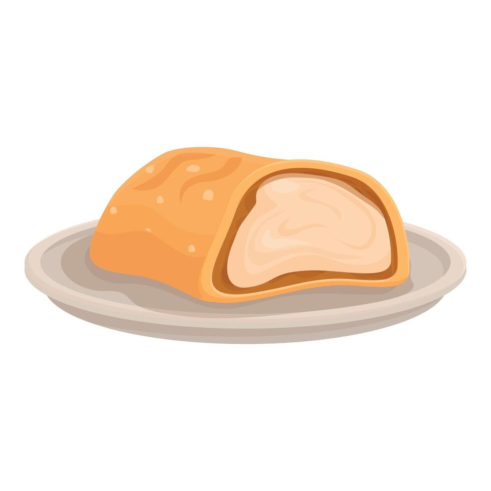 Sweet bun with cream filling lying on plate vector