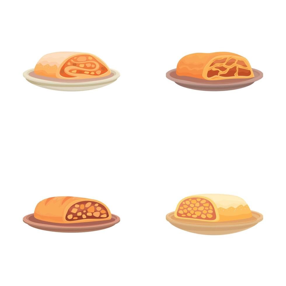 set of four different styled bread loaves on plates vector