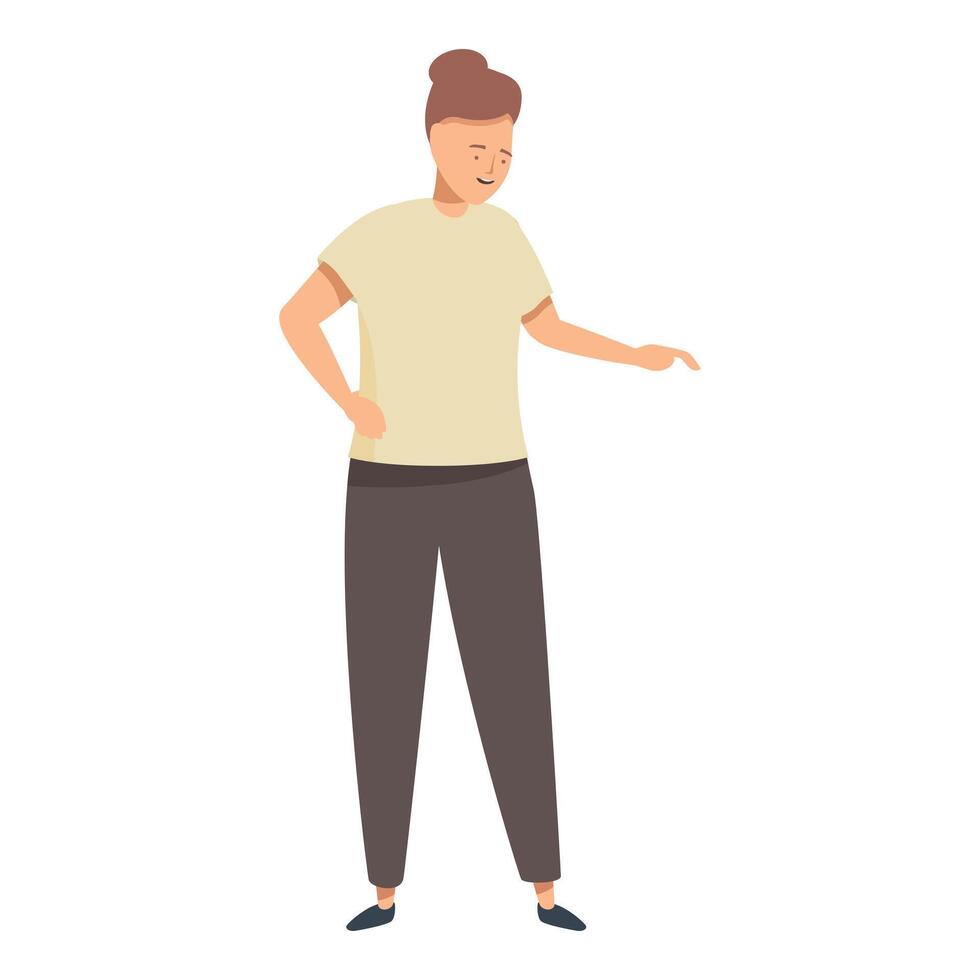 Young woman pointing with finger, indicating direction vector