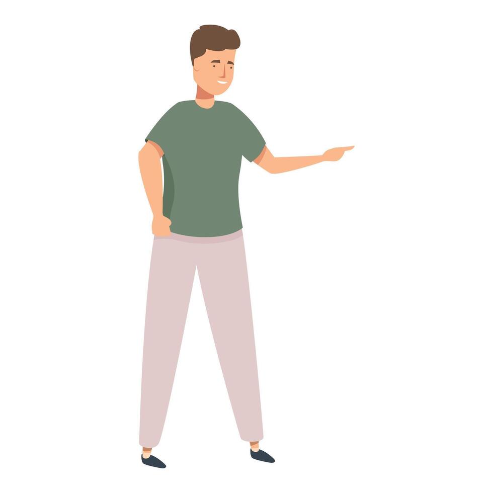 Young man pointing with finger explaining something vector