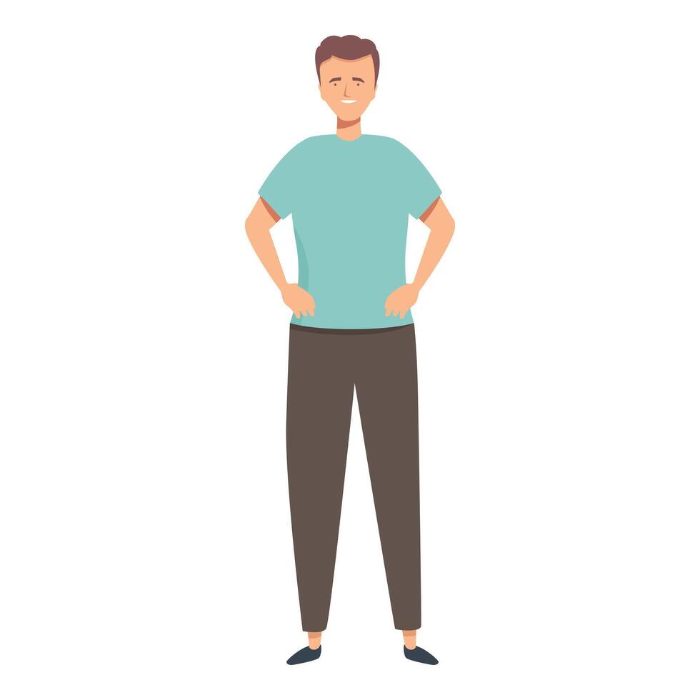 Young man standing with hands on hips smiling and looking confident vector