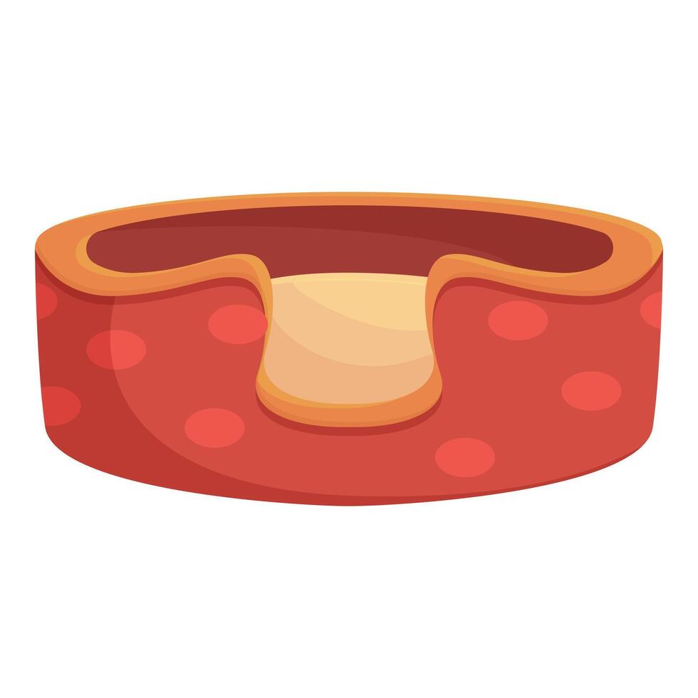 Round red empty dog bed with yellow pillow is waiting for sleeping puppy vector