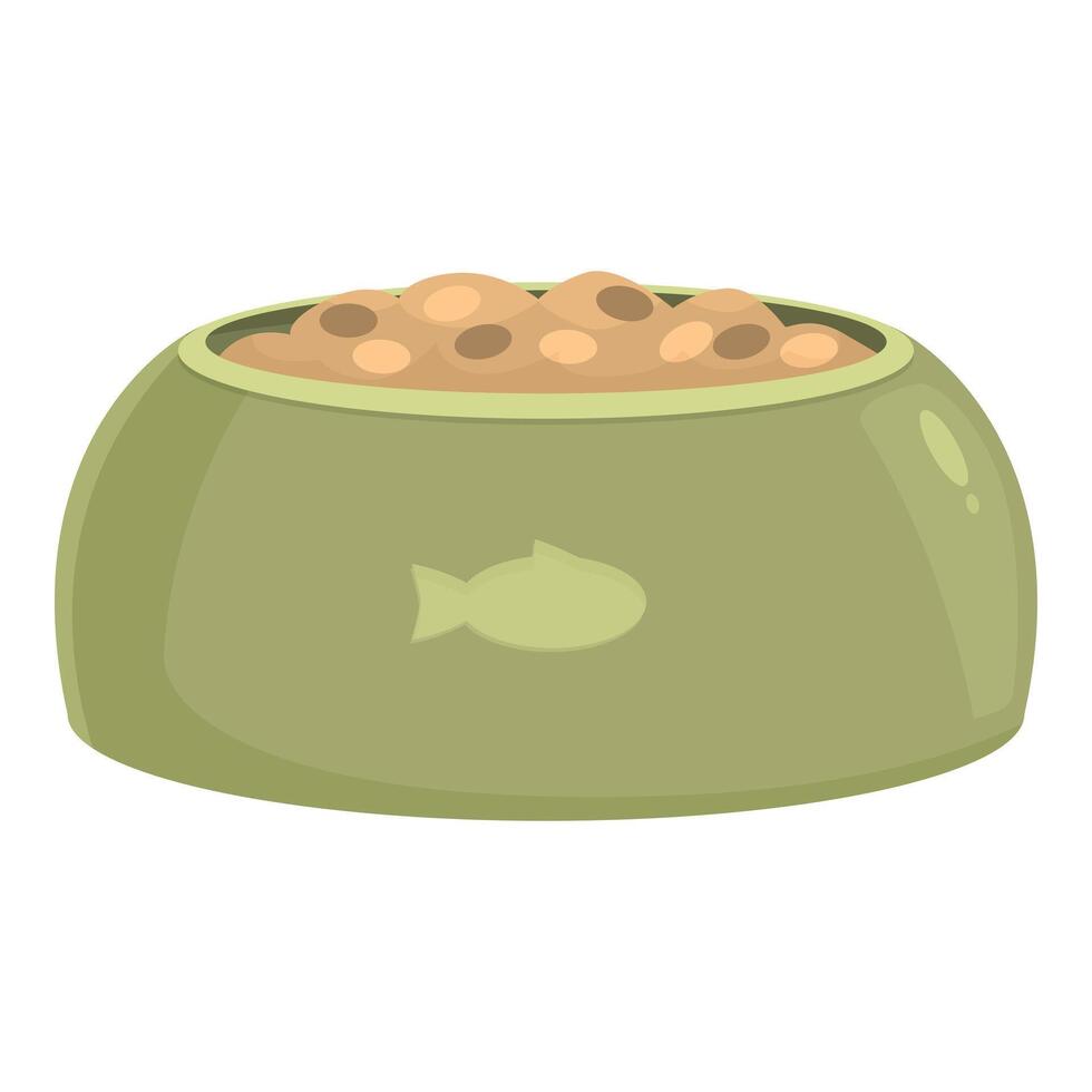 Green bowl full of food for cat or dog isolated on white background vector