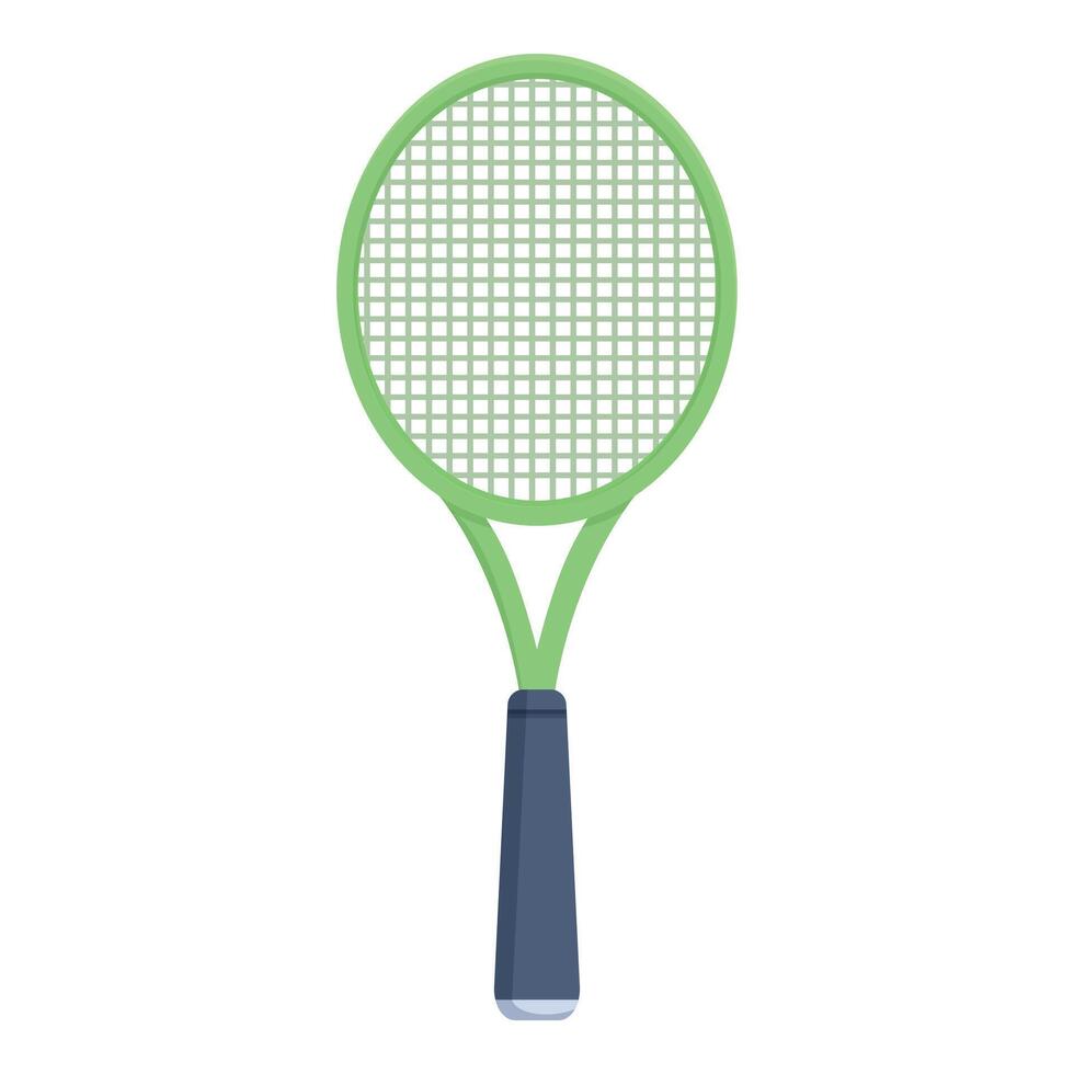 Green tennis racket standing up on white background vector