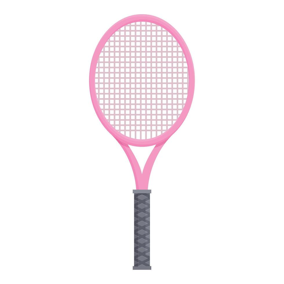Pink tennis racket standing up on white background vector