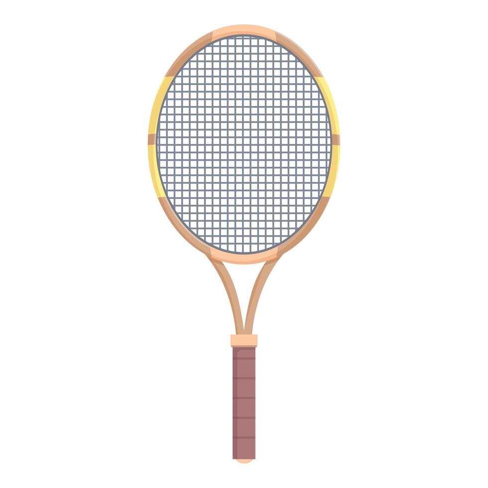 Wooden tennis racket standing up on white background vector