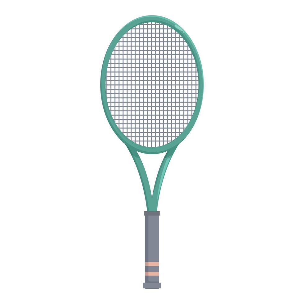 Green tennis racket standing up on white background vector