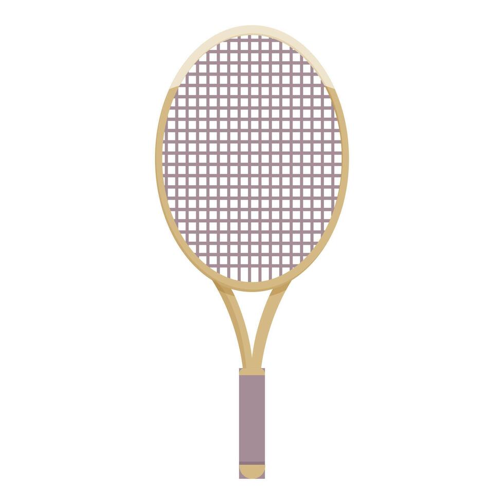 Tennis racket standing up with wooden handle and purple strings vector