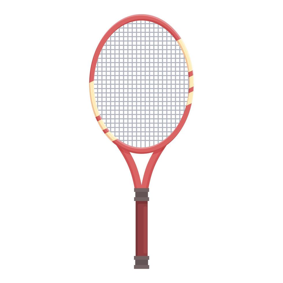 Red tennis racket standing up on white background vector