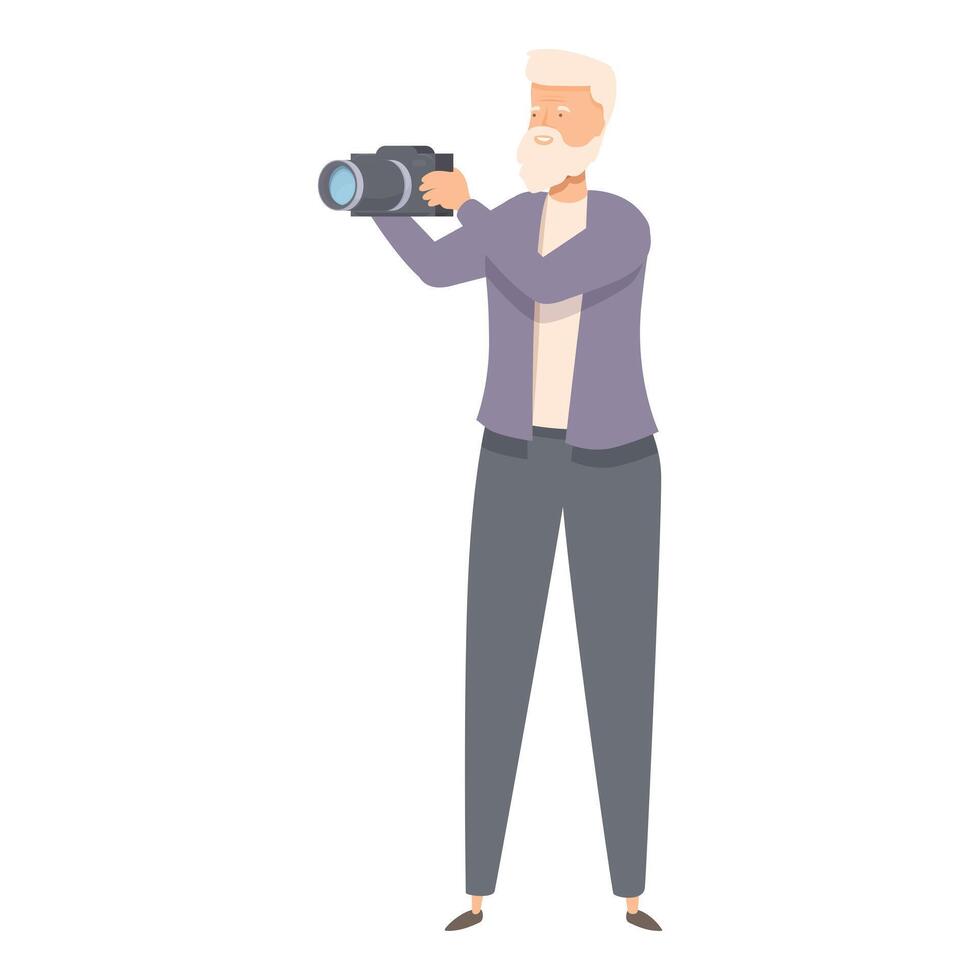 Senior photographer taking pictures with professional camera vector
