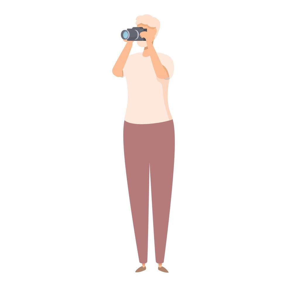 Senior photographer taking picture with professional digital camera vector