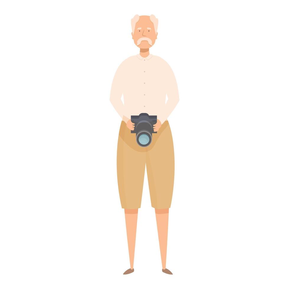 Senior photographer holding a camera is taking a picture vector