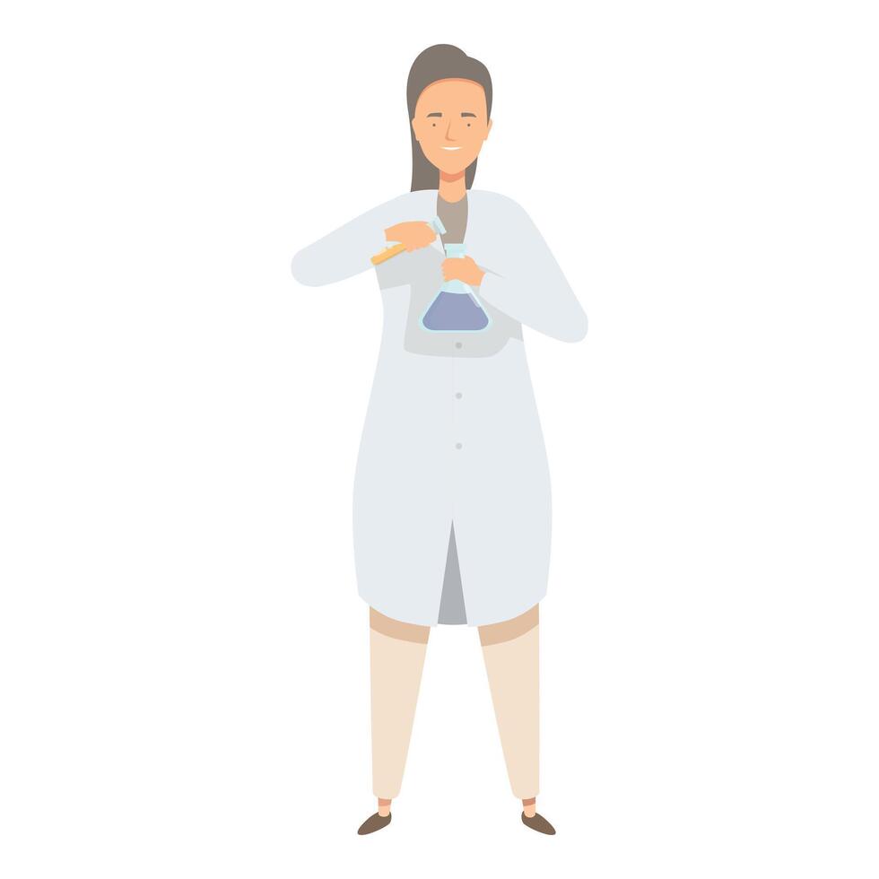 Female scientist holding beaker and test tube conducting experiment vector
