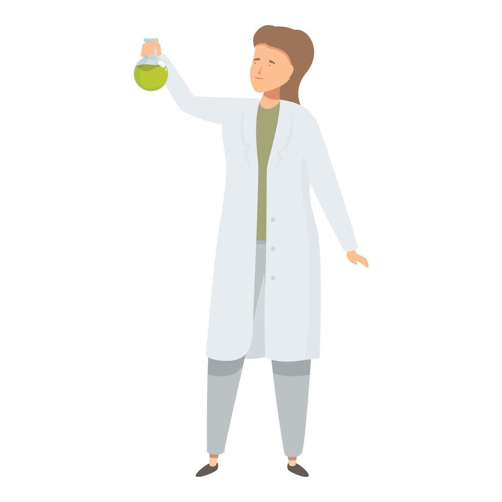Female scientist holding flask making scientific discovery vector