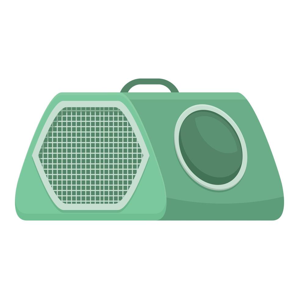 Green plastic pet carrier with metal door for cat or dog transportation vector