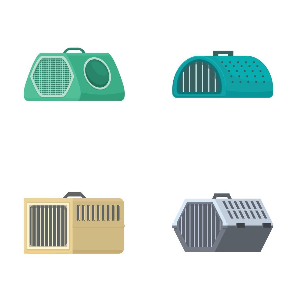 Set of various pet carriers and crates icons vector
