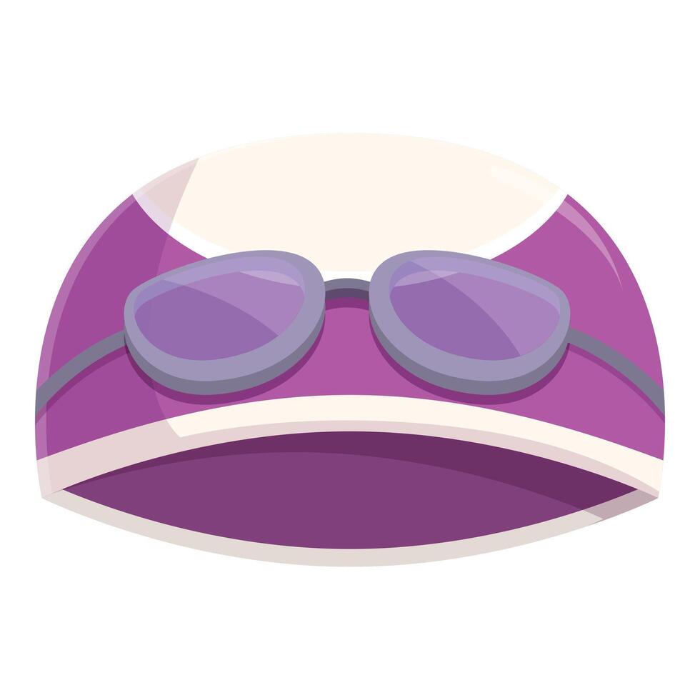 Purple swimming cap with goggles for water sports vector