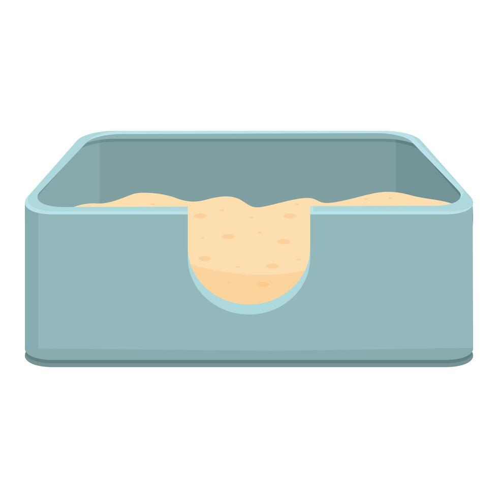 Modern cat litter box filled with sand isolated on white background vector