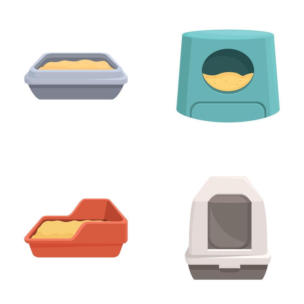 Various cat litter boxes set isolated on white vector
