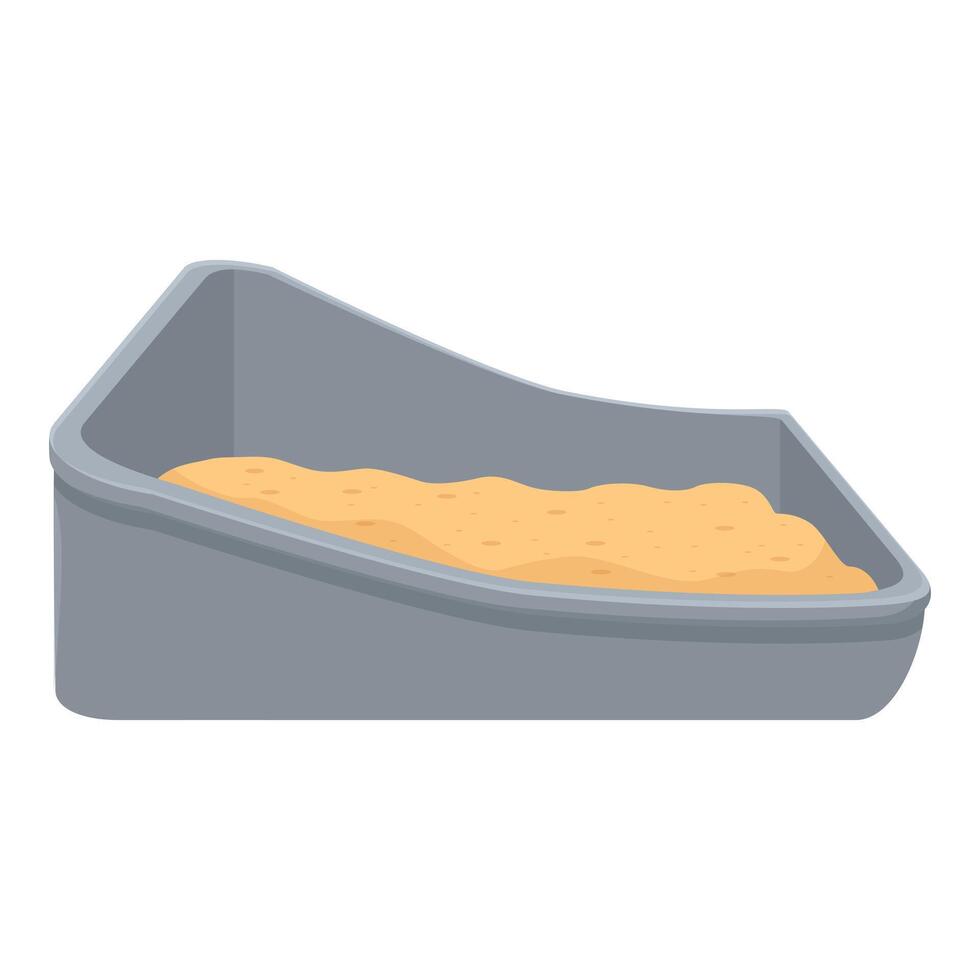 Gray plastic litter box being filled with sand vector