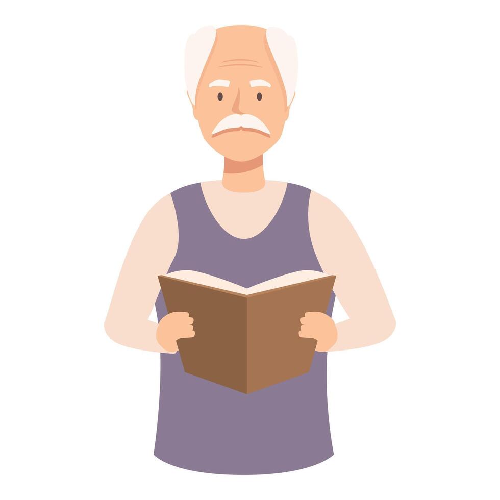 Senior man reading a book, enjoying literature and knowledge vector