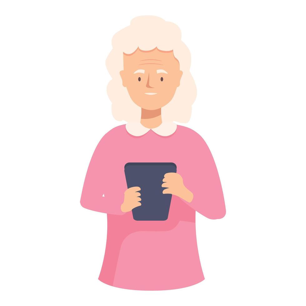 Elderly woman using tablet, exploring modern technology vector