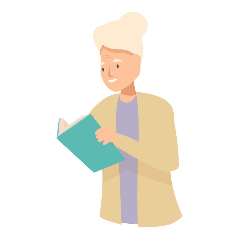 Smiling senior woman enjoying reading a book vector
