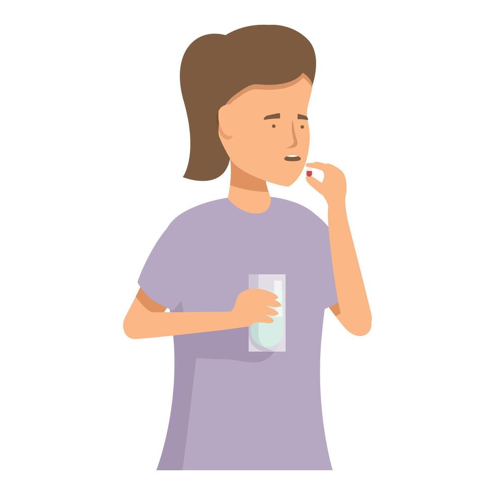 Young woman taking pills with water vector