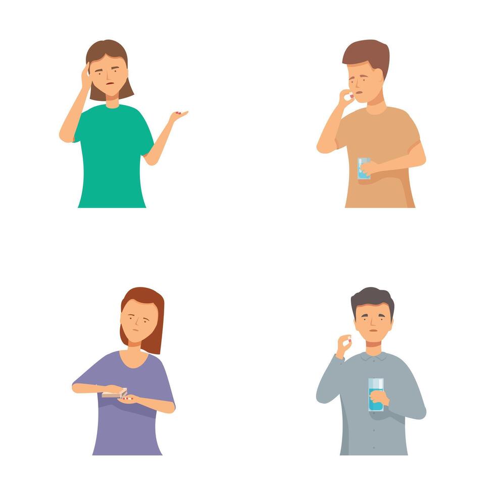 Set of illustrations depicting common cold symptoms vector