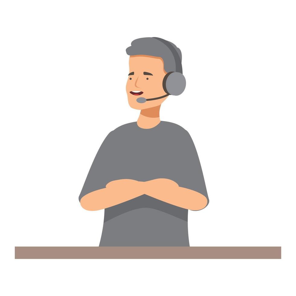 Male call center agent wearing headset smiling with folded arms vector