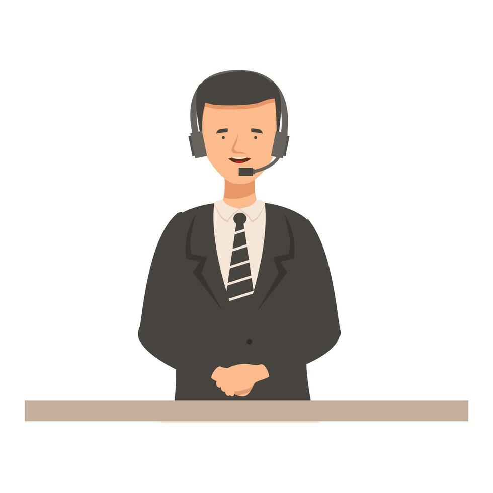 Customer service representative is smiling while speaking into his headset vector