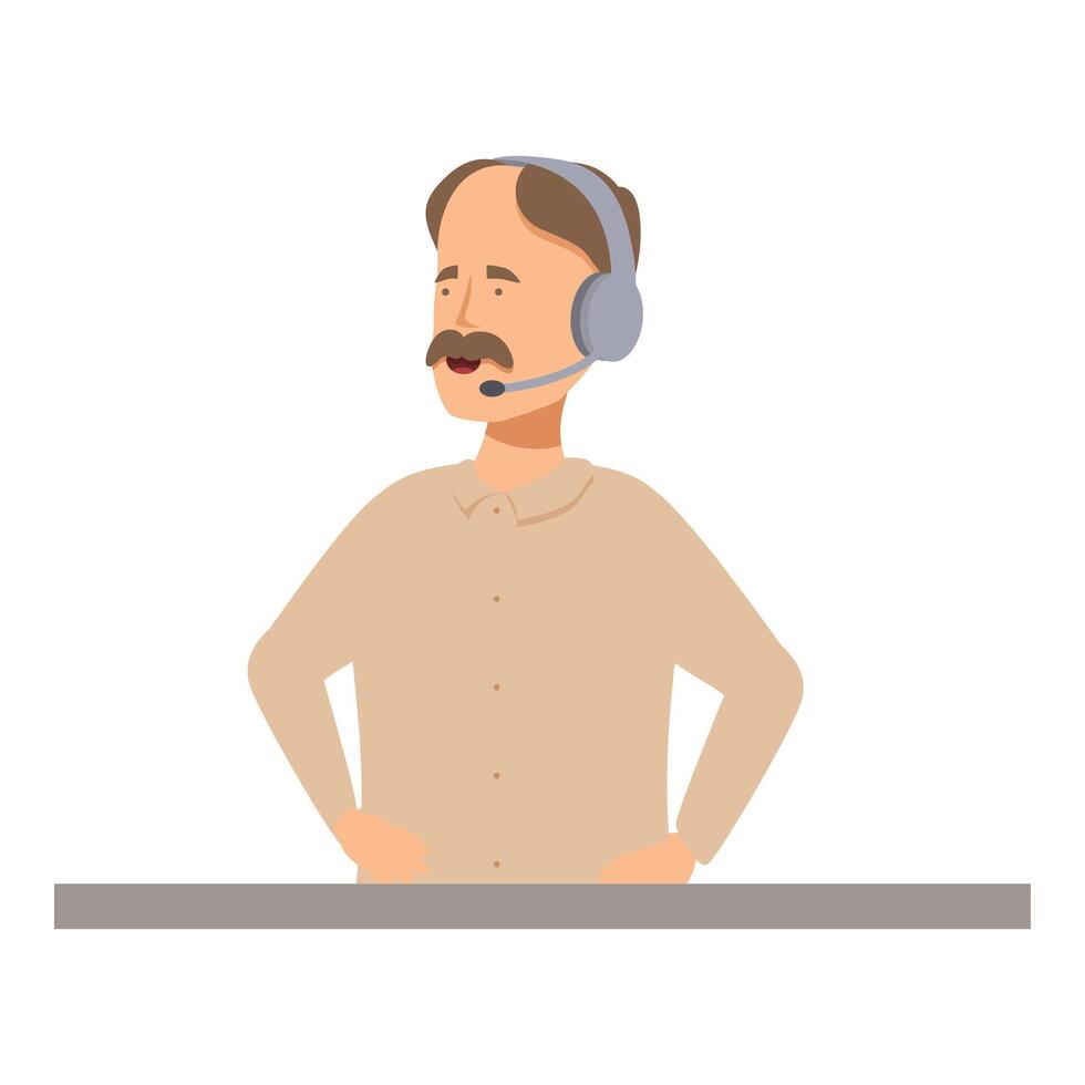 Confident call center agent wearing headset speaking with customer vector