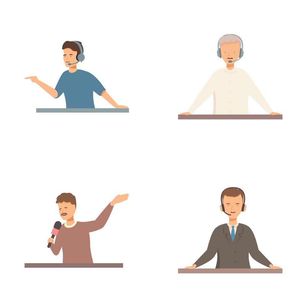 Set of four different male professionals speaking and presenting vector