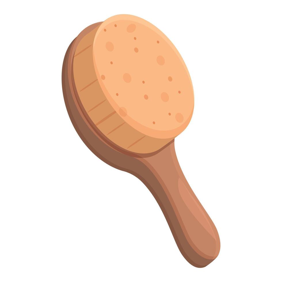Round wooden body brush with natural bristles for dry massage vector