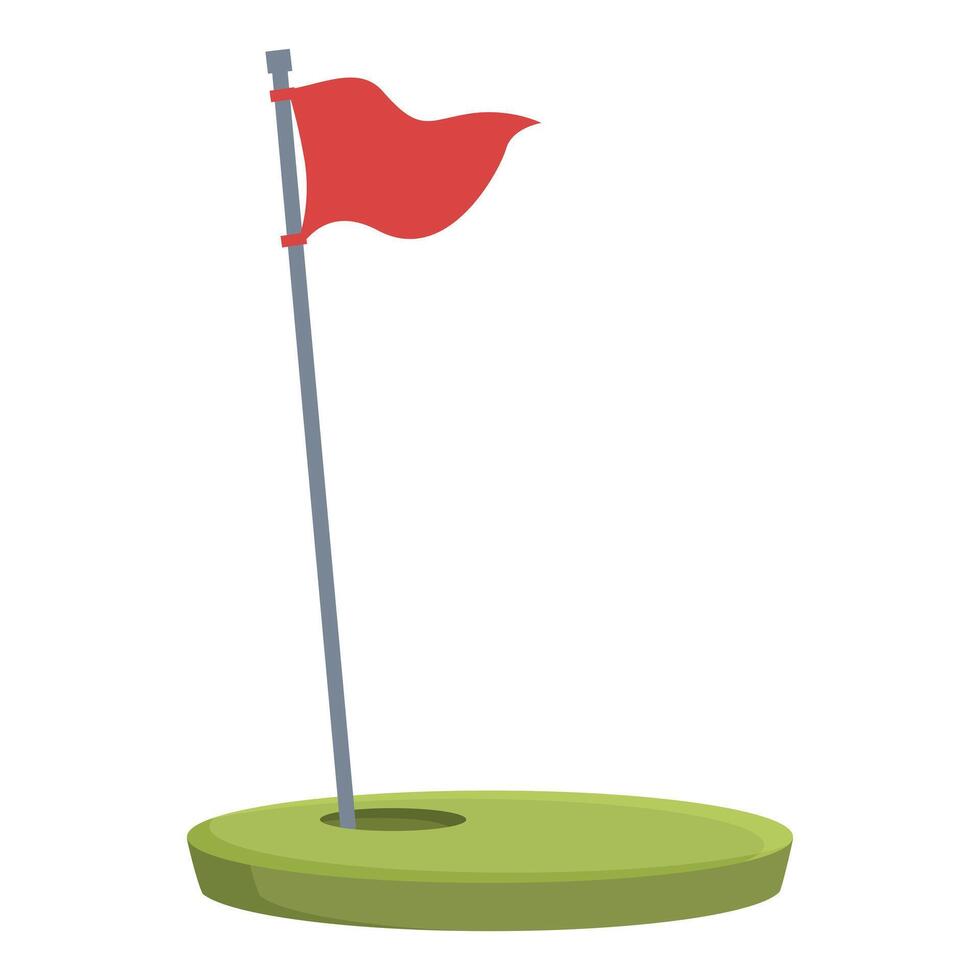 Red golf flag waving on putting green illustration vector