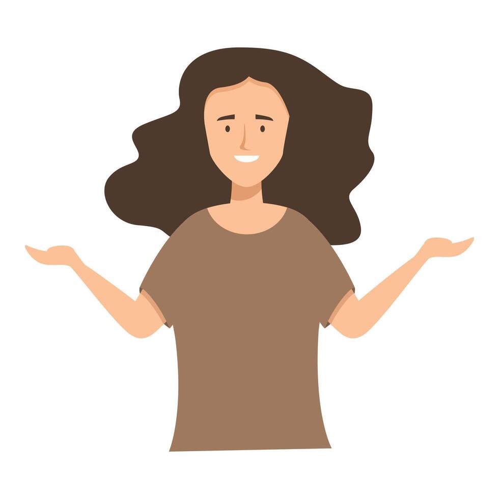 Young woman shrugging with open palms in doubt vector