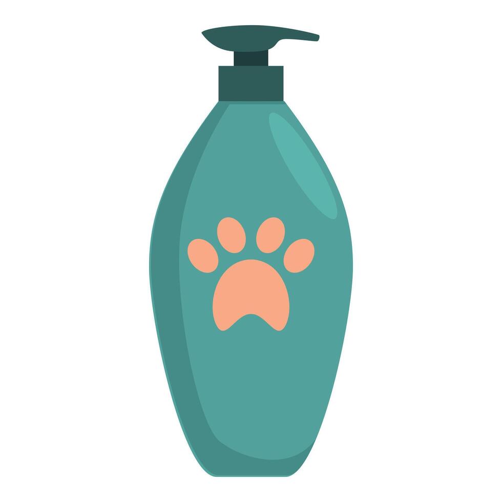 Bottle of shampoo or conditioner for pets featuring paw print logo vector
