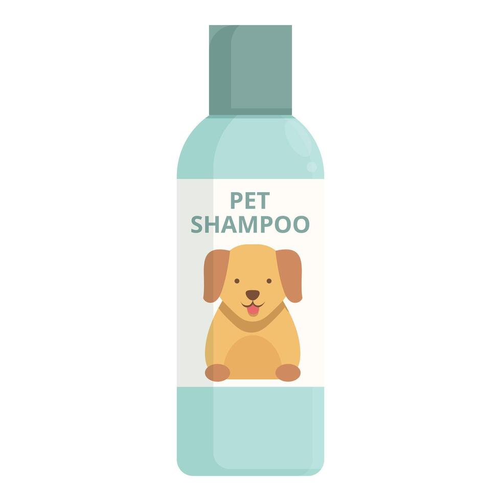 Plastic bottle of pet shampoo showing a happy dog is standing on white background vector
