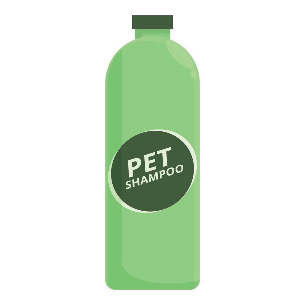 Green plastic bottle containing pet shampoo standing upright vector