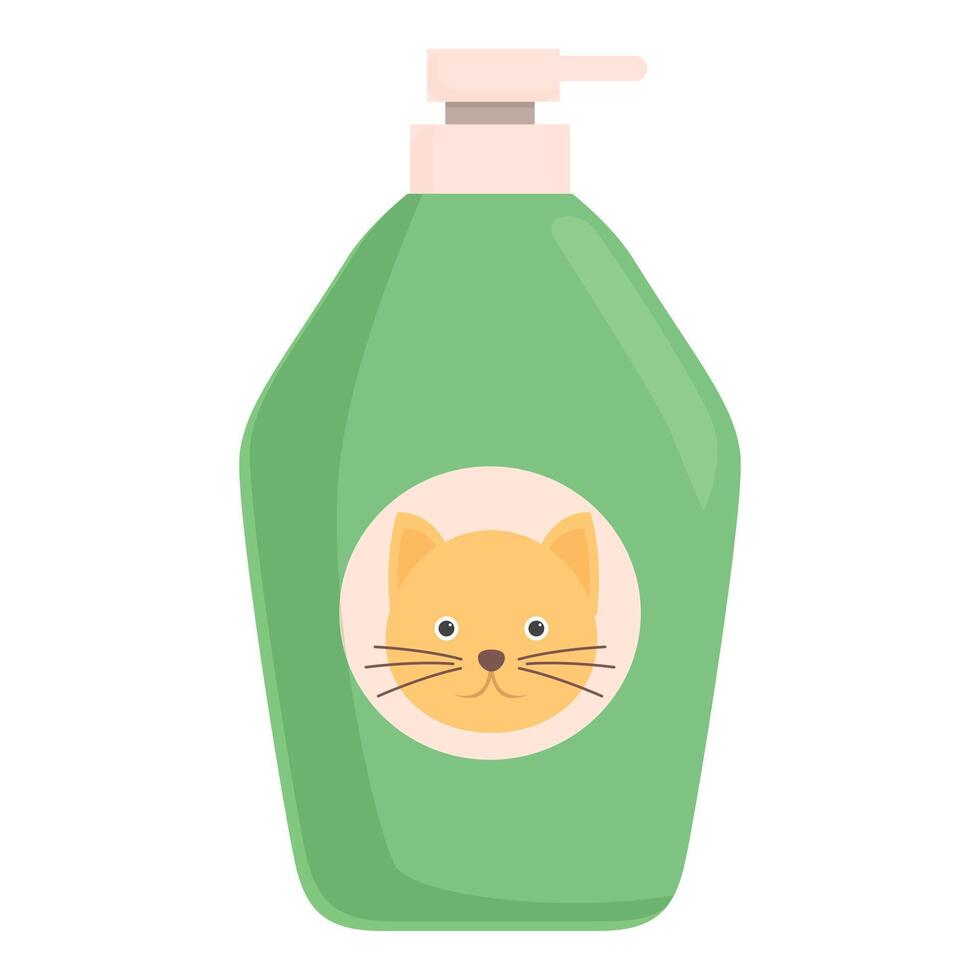 Green plastic bottle with dispenser containing pet shampoo for cats vector