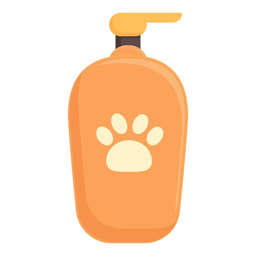 Orange plastic bottle with dispenser containing pet shampoo vector
