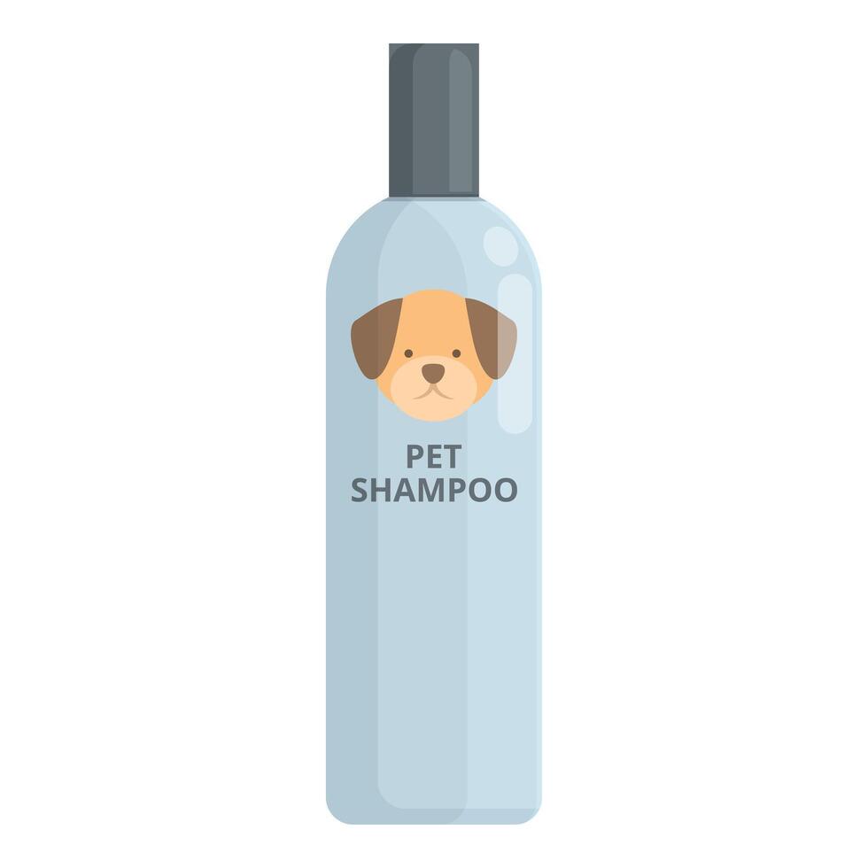 Blue plastic bottle of pet shampoo containing cleaning products for dogs vector