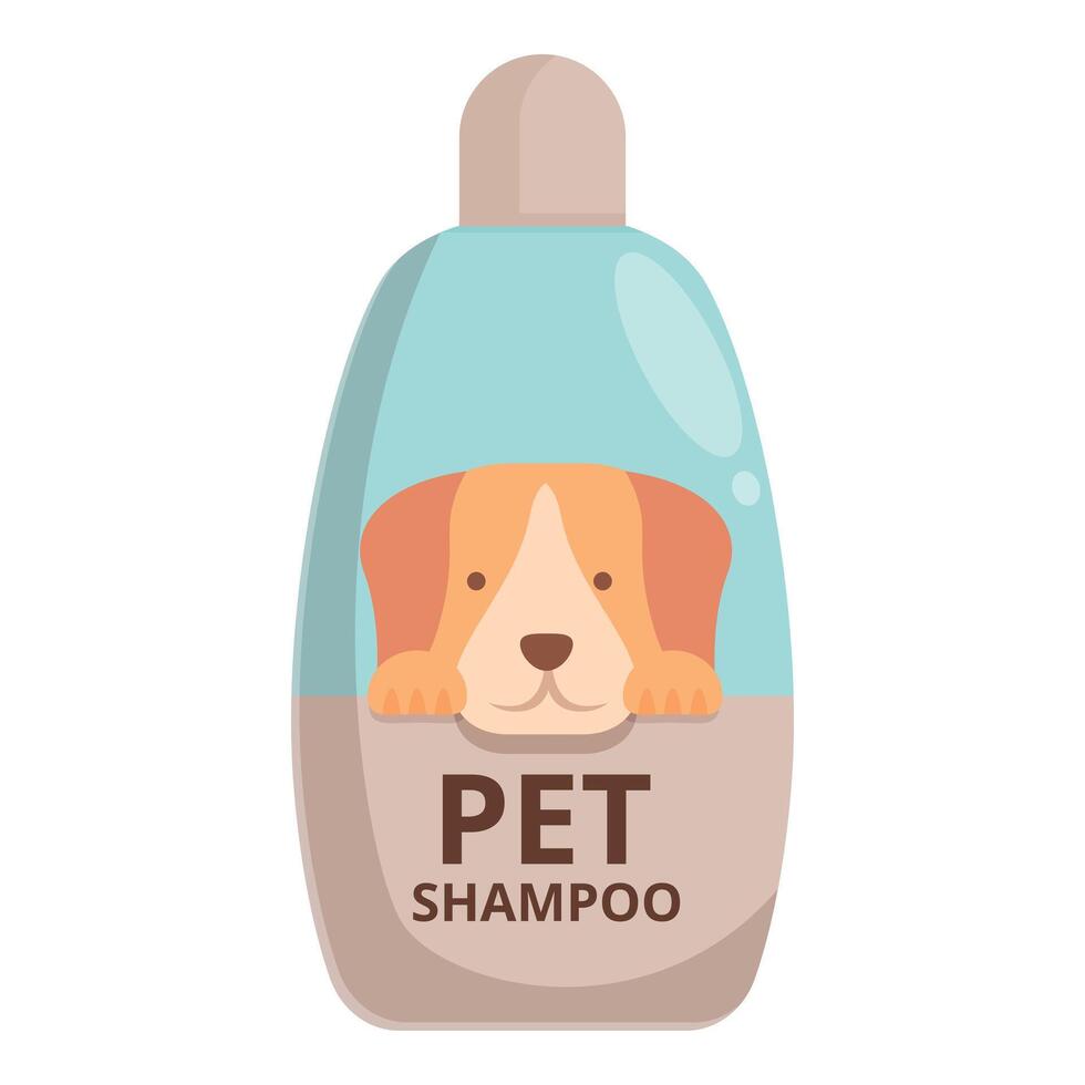 Cute beagle peeking out of pet shampoo bottle vector