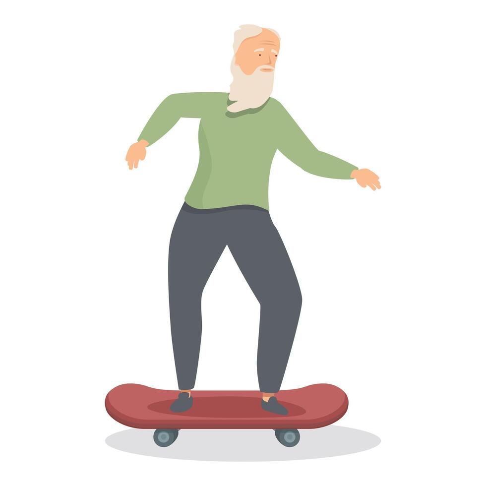 Elderly man is balancing on a skateboard, enjoying his active lifestyle vector