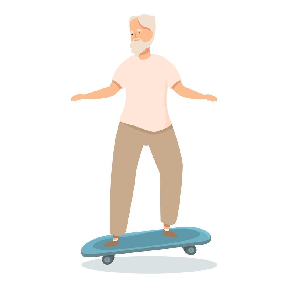 Elderly man is balancing on a skateboard, enjoying his active lifestyle vector