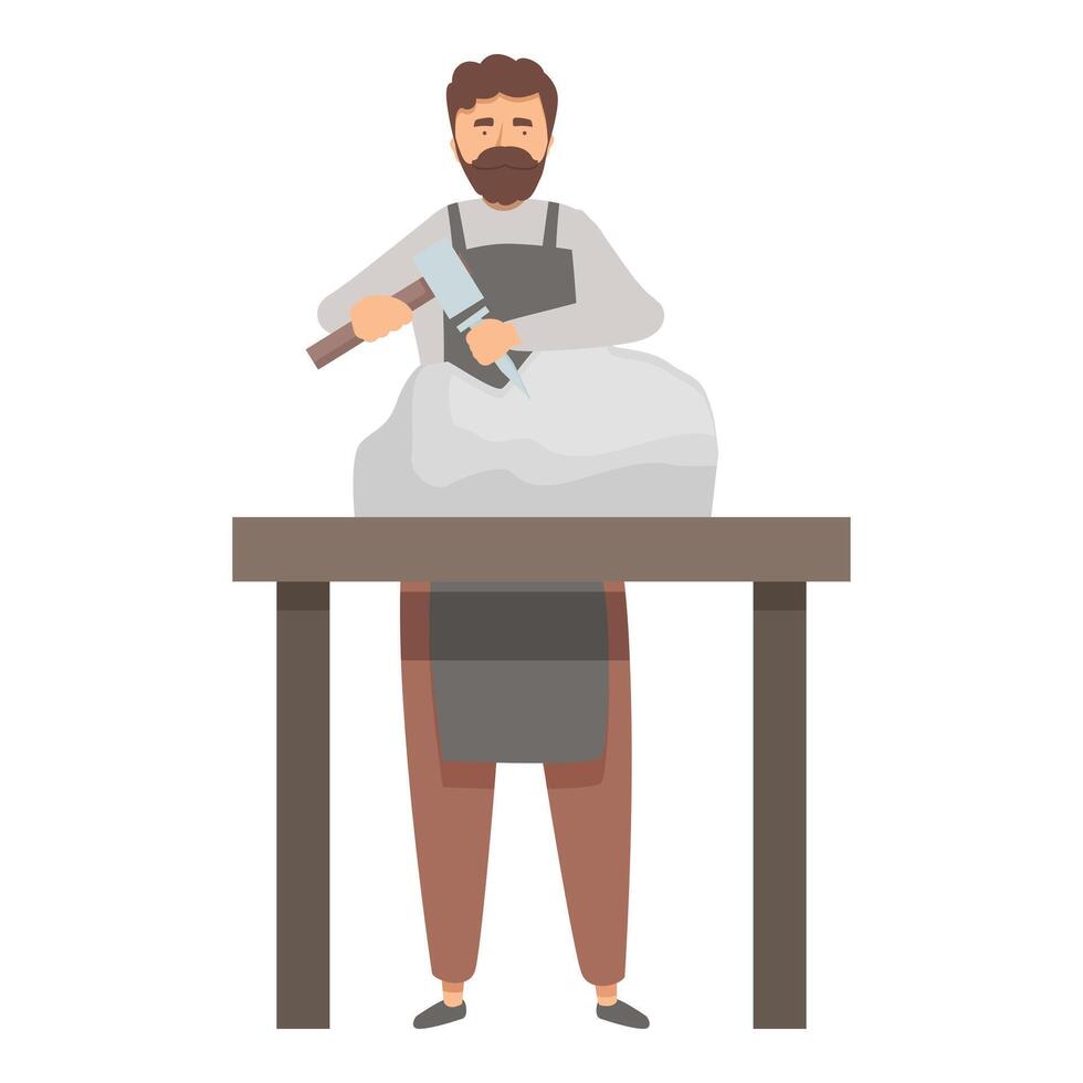Sculptor working with hammer and chisel creating stone sculpture vector