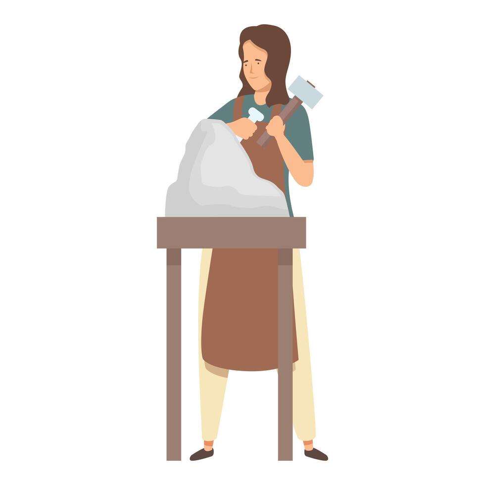 Sculptor is shaping a stone with a hammer and chisel vector